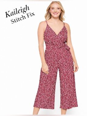 NWT Kaileigh (Stitch Fix) Dark Pink Floral Knit Crop Summer Jumpsuit
Size L